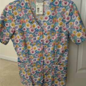 Cherokee Smiley Floral V-Neck Scrub Top